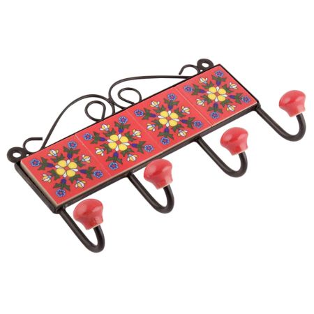 Red And Yellow Tiny Flower Ceramic Tiles Hooks